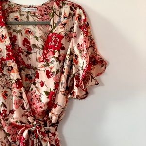 SOLD - M - Silky side-tied pink flower dress
